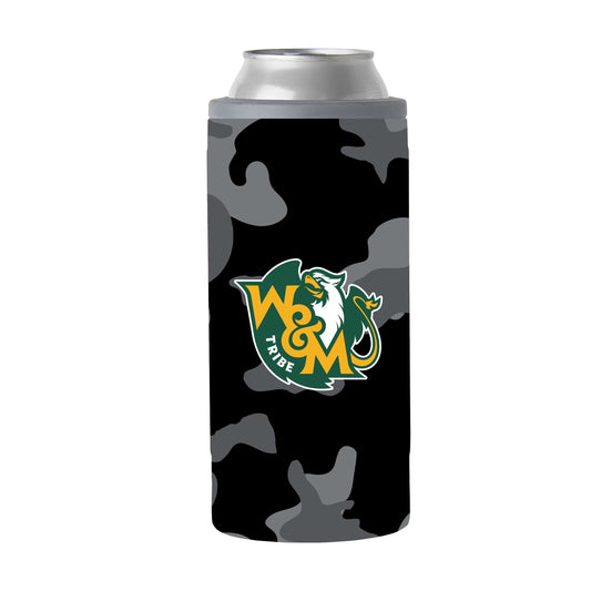 William & Mary Black Camo 12oz Slim Can Coolie - Logo Brands - Flyclothing LLC
