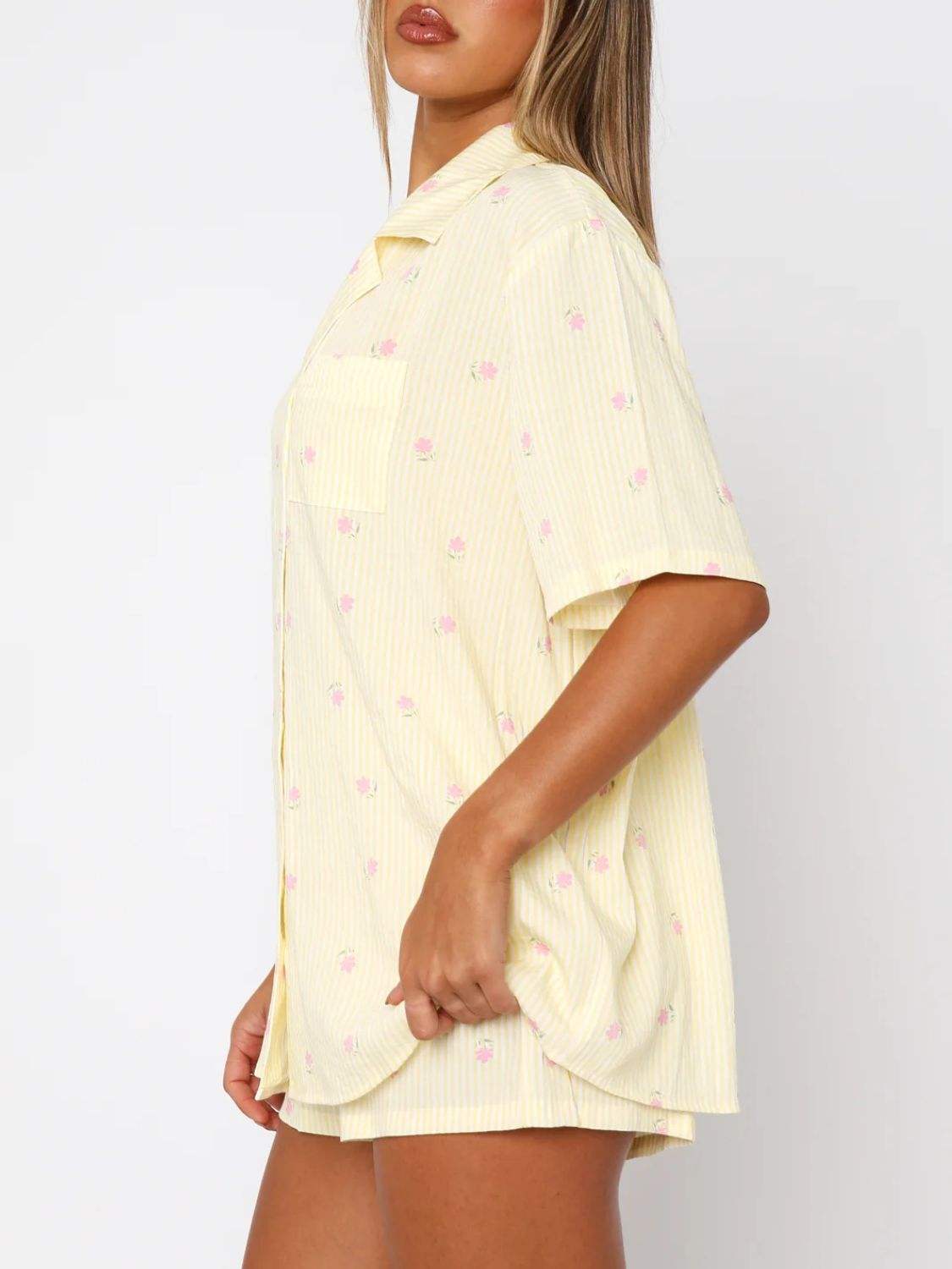Valentine's Day Printed Collared Neck Short Sleeve Top and Shorts Set - Trendsi - Flyclothing LLC