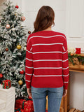 Sequin Santa Striped Round Neck Long Sleeve Sweater - Trendsi - Flyclothing LLC