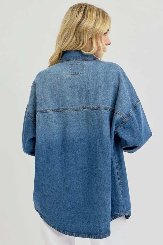 RISEN Full Size Snap Down Long Sleeve Denim Shacket - Trendsi - Flyclothing LLC