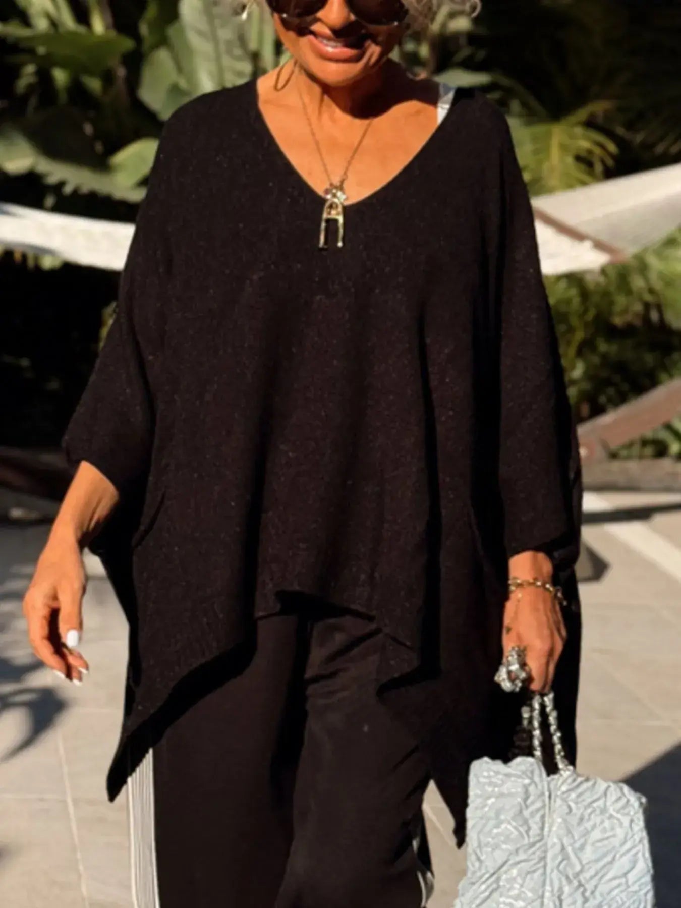 Ribbed Hem V-Neck Sweater - Trendsi - Flyclothing LLC