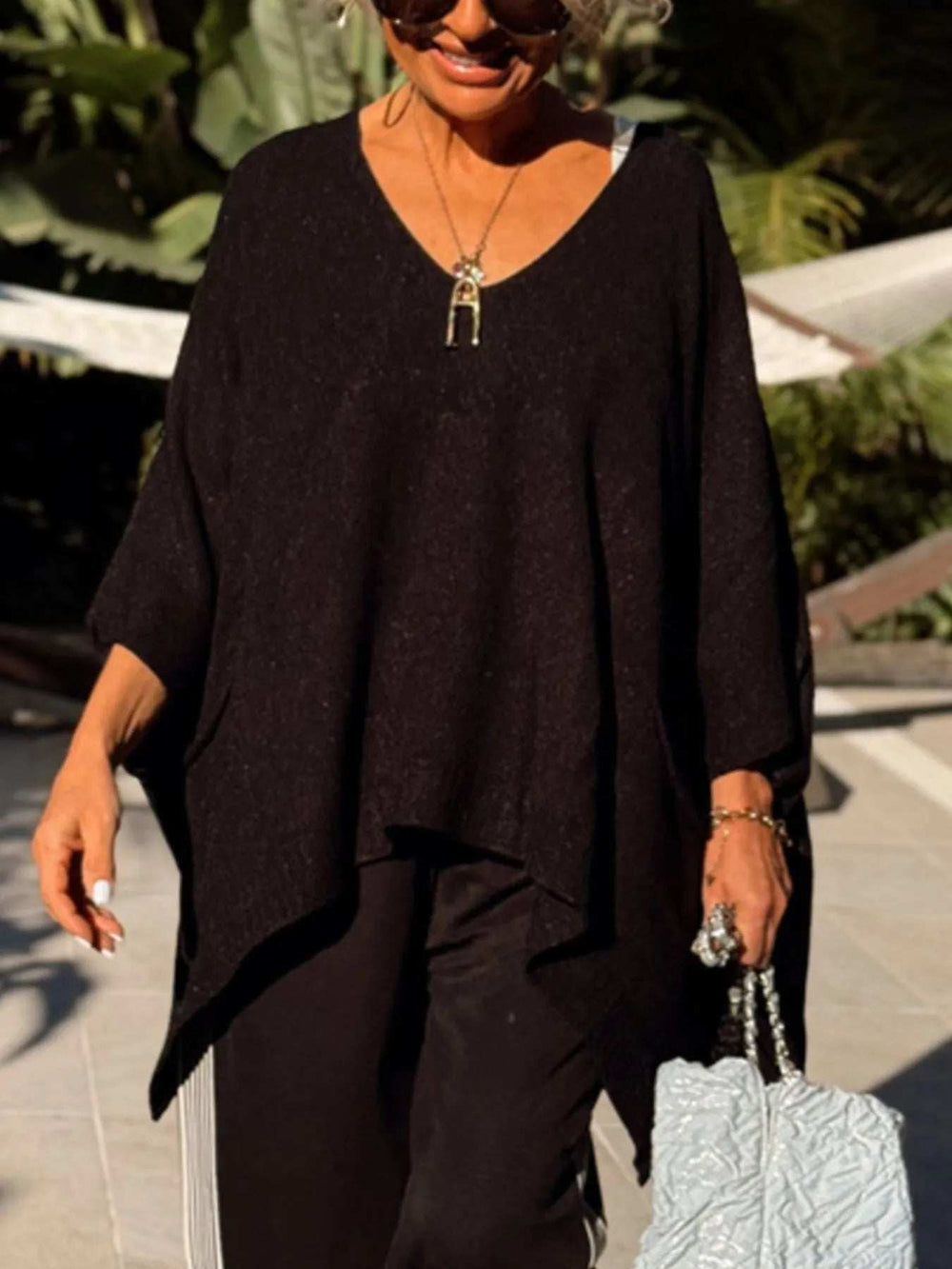 Ribbed Hem V-Neck Sweater - Trendsi - Flyclothing LLC