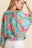 Umgee USA Full Size Floral Print Smocked Back Hem V-Neck Blouse Plus Size - Trendsi - Flyclothing LLC