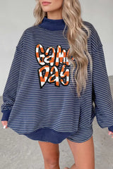 Stripe GAME DAY Letter Print Long Sleeve Two Piece Graphic Shorts Set - Trendsi - Flyclothing LLC