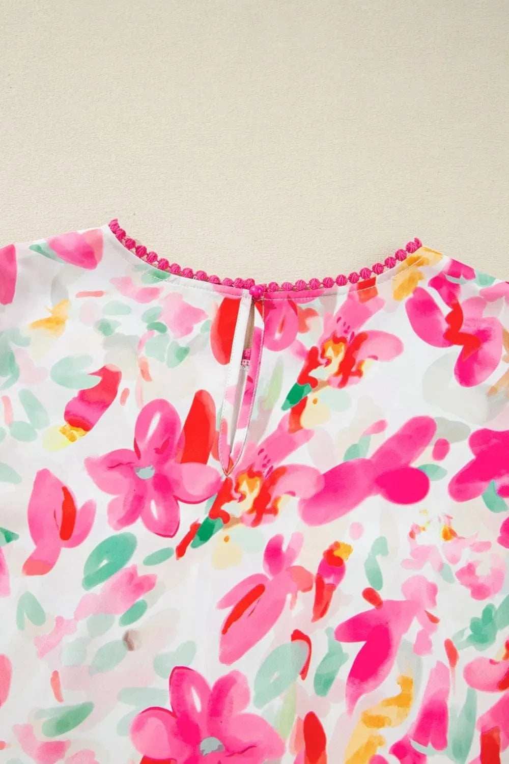 Floral Print Ruffle Sleeve Round Neck Blouse - Trendsi - Flyclothing LLC