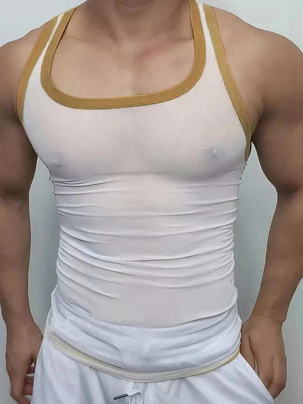 Men's Contrast Trim Wide Strap Tank - Trendsi - Flyclothing LLC