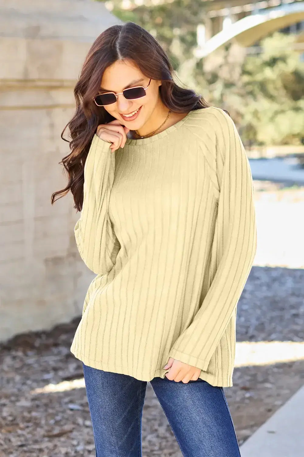 Basic Bae Full Size Ribbed Round Neck Long Sleeve Knit Top - ShopBasicbae - Flyclothing LLC
