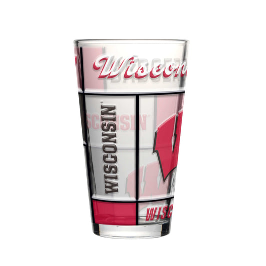 Wisconsin 16oz Quilted Stained Pint Glass - Logo Brands - Flyclothing LLC