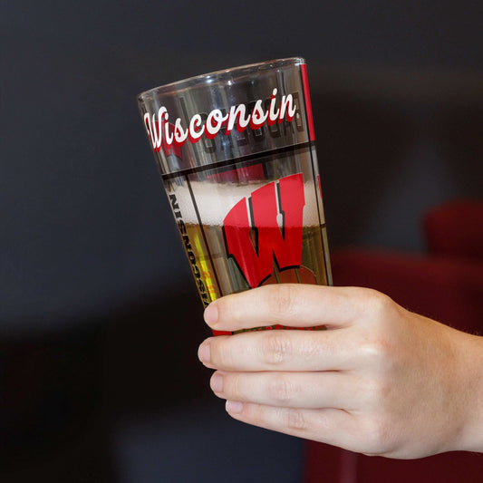 Wisconsin 16oz Quilted Stained Pint Glass - Logo Brands - Flyclothing LLC