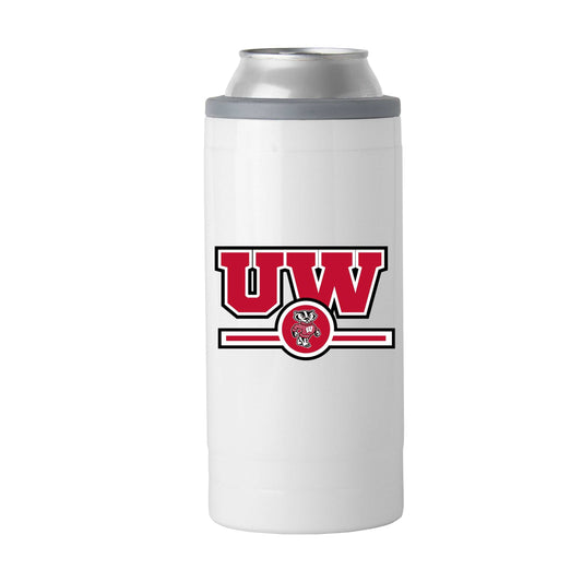 Wisconsin Letterman 12 oz Slim Can Coolie - Logo Brands - Flyclothing LLC