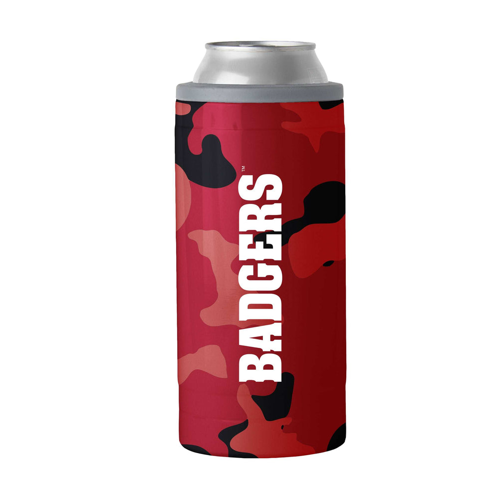 Wisconsin 12oz Camo Swagger Slim Can Coolie - Logo Brands - Flyclothing LLC