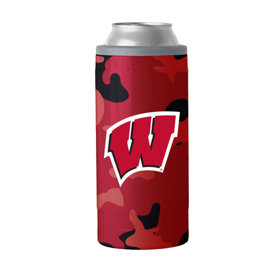 Wisconsin 12oz Camo Swagger Slim Can Coolie - Logo Brands - Flyclothing LLC