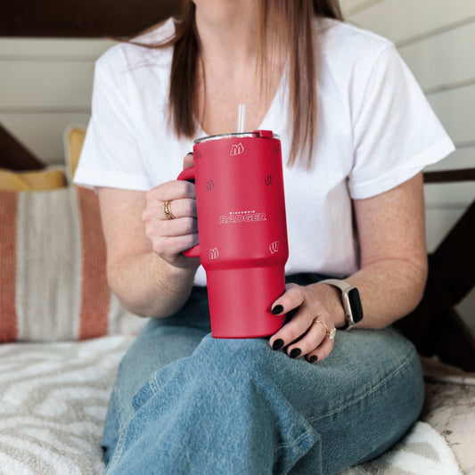 Wisconsin 24oz Step And Repeat Tumbler w/Handle - Logo Brands - Flyclothing LLC