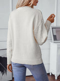 Cable-Knit Round Neck Long Sleeve Sweater - Trendsi