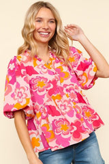 Haptics Full Size Frill Floral Puff Sleeve Blouse - Trendsi
