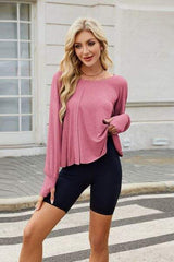 Cutout Back Round Neck Long Sleeve T-Shirt - Trendsi - Flyclothing LLC