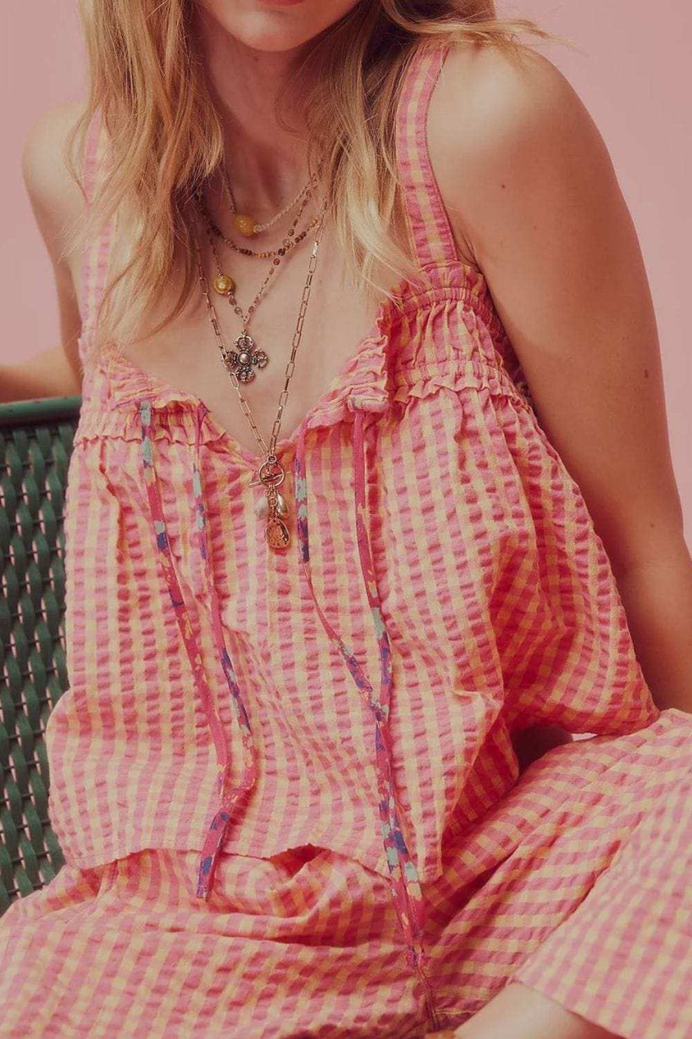 Tied Front Textured Square Neck Cami - Trendsi - Flyclothing LLC