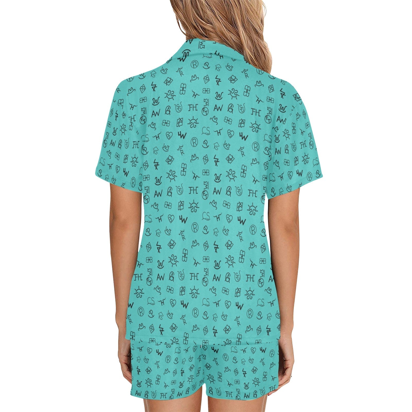 Baha Ranch Mini Turquoise Cattle Brands Women's Western Pajama Set