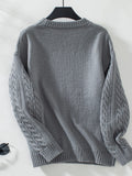 Cable-Knit Round Neck Long Sleeve Sweater - Trendsi