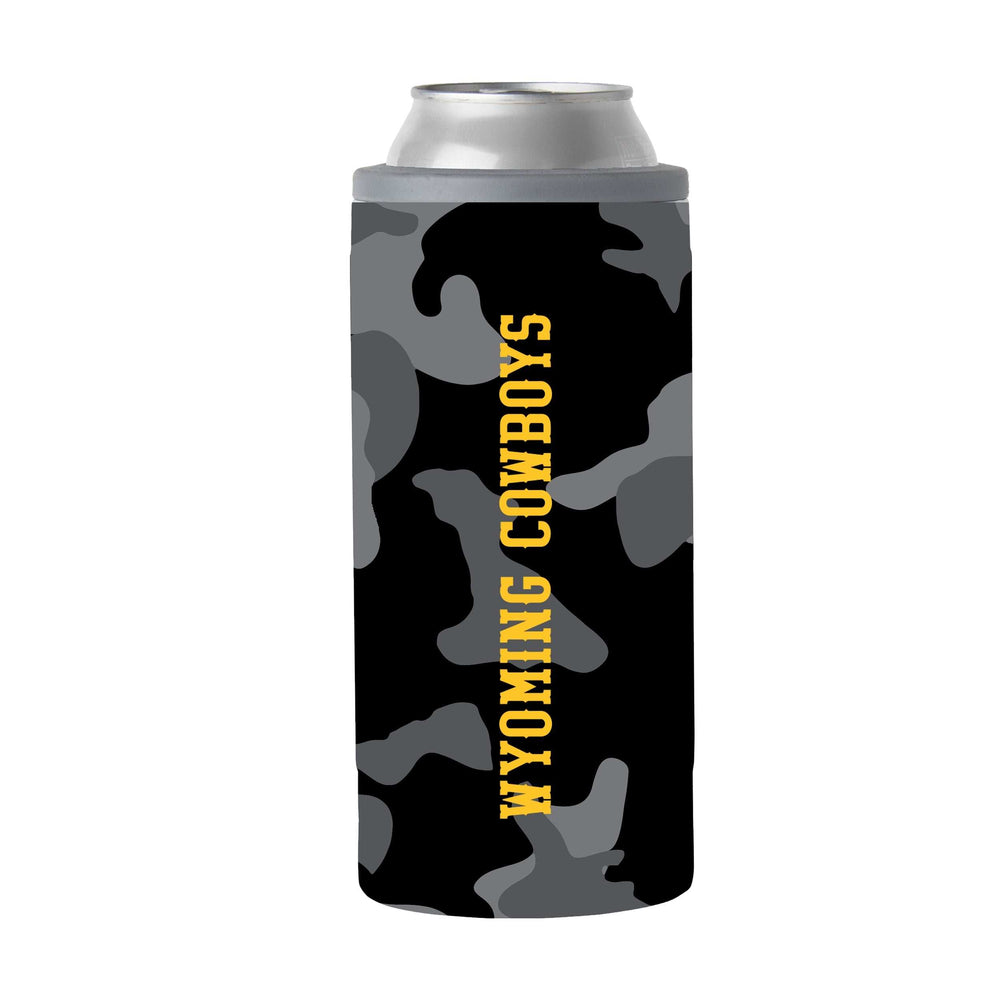 Wyoming Black Camo 12oz Slim Can Coolie - Logo Brands - Flyclothing LLC