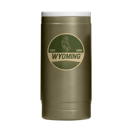 Wyoming 12oz Olive Badge Powdercoat SlimCan Coolie - Logo Brands - Flyclothing LLC