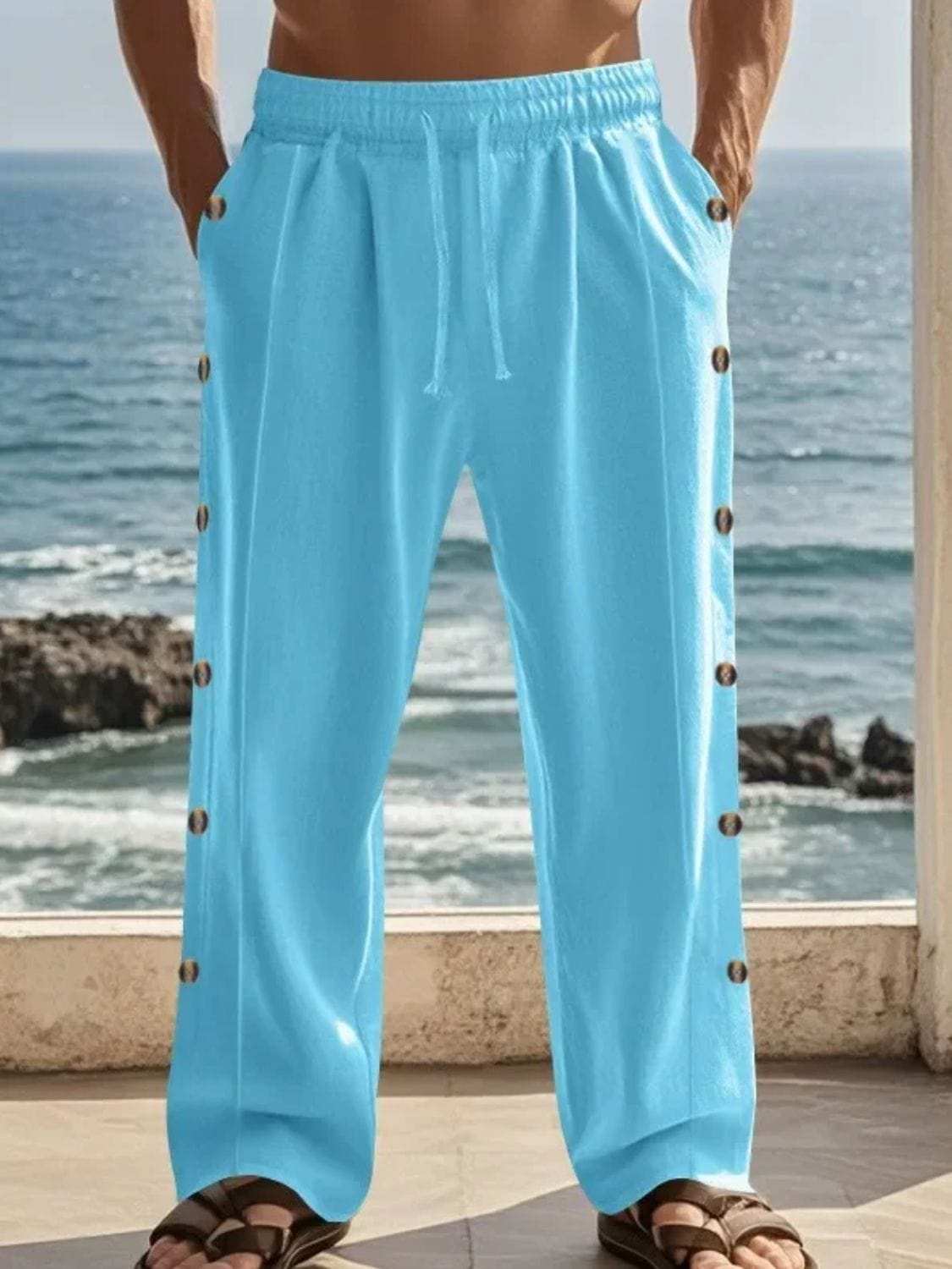 Men's Full Size Side Button Wide Leg Pants Plus Size - Trendsi - Flyclothing LLC