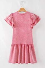 Mineral Wash Raw Edge Ruffle Mini Dress - Trendsi - Flyclothing LLC