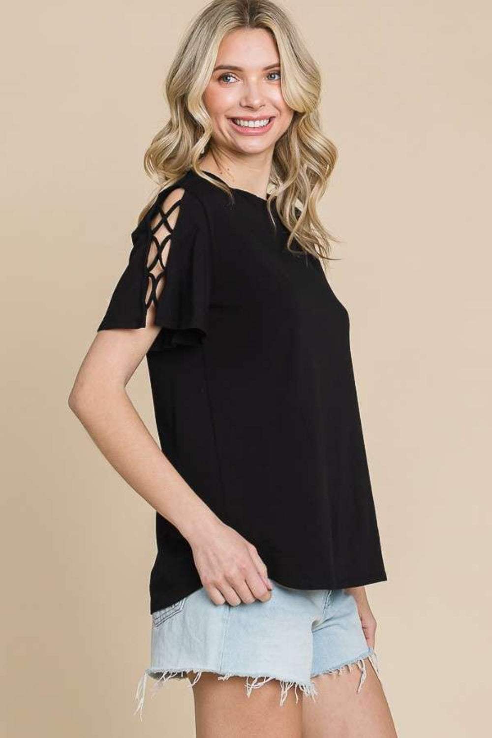 Culture Code Round Neck Crisscross Short Sleeve T-Shirt - Trendsi - Flyclothing LLC