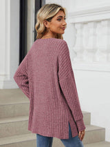 Ribbed Round Neck Long Sleeve T-Shirt - Trendsi - Flyclothing LLC