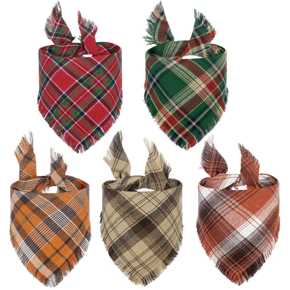 Vivifying Fall Dog Bandana With Tassels Edges Classic Plaid Triangle Dog Apparel Accessories Unny Dog Scarf Costume For Thanksgiving Photo Prop And Party Decor - My Store - Flyclothing LLC