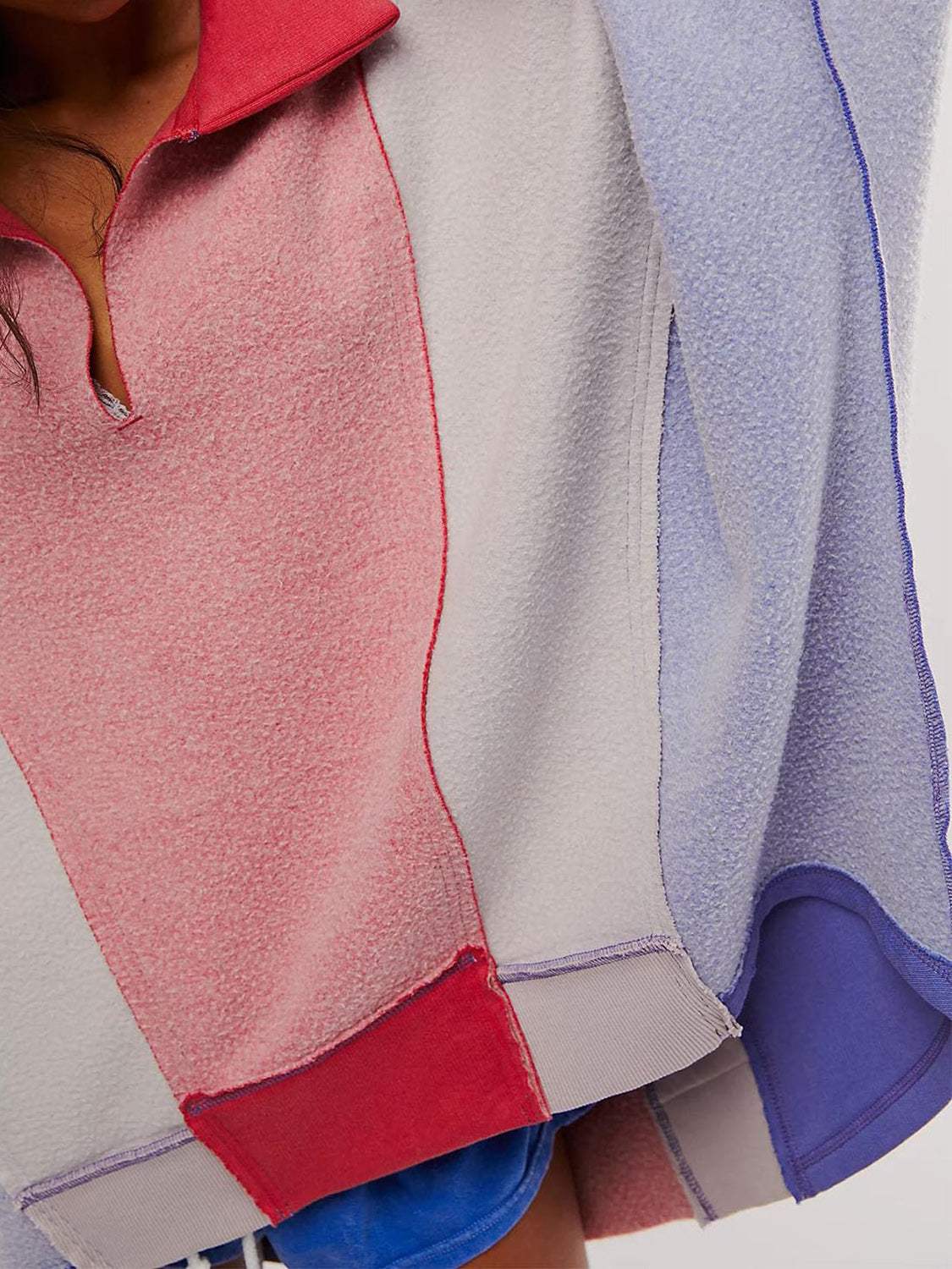 High-Low Exposed Seam Contrast Long Sleeve Sweatshirt - Trendsi - Flyclothing LLC