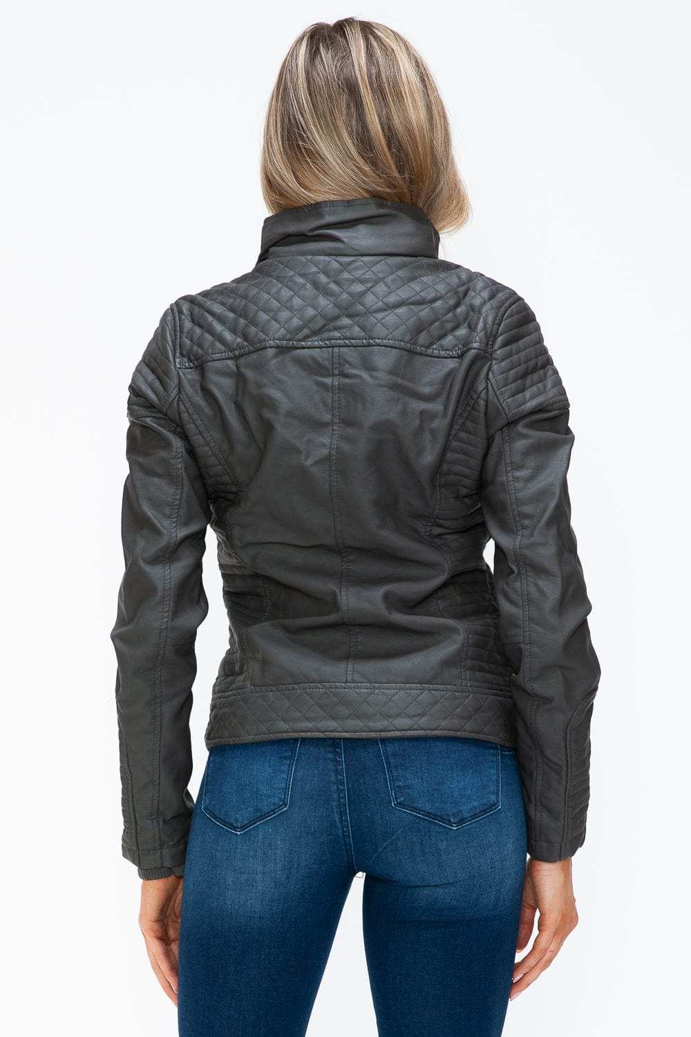 YMI Faux Layered Double-Zipper Jacket with Fuzzy Hood - Trendsi - Flyclothing LLC