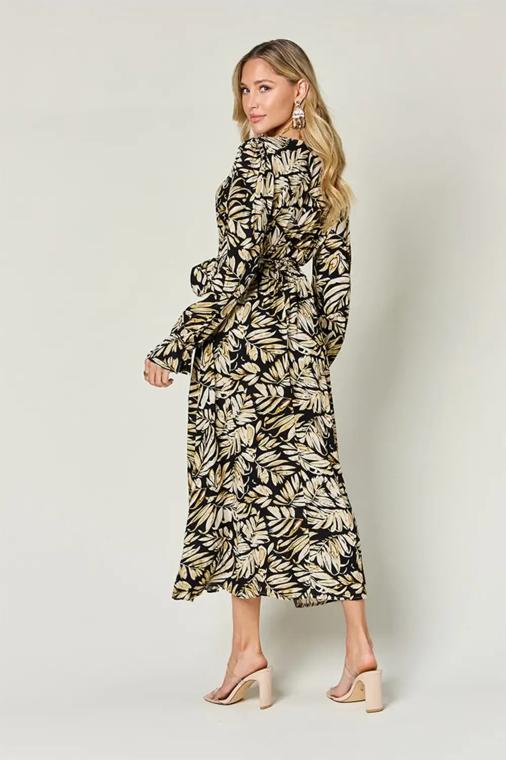 Double Take Full Size Tie Back Flounce Sleeve Dress - Trendsi - Flyclothing LLC