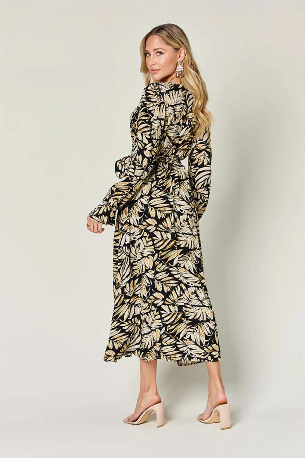 Double Take Full Size Tie Back Flounce Sleeve Dress - Trendsi - Flyclothing LLC