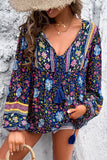 Floral Print Tie Neck Blouse - Trendsi - Flyclothing LLC