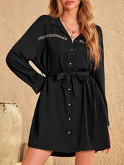 Collared Neck Long Sleeve Mini Dress - Trendsi
