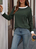 Ribbed Round Neck Raglan Sleeve Knit Top - Trendsi - Flyclothing LLC