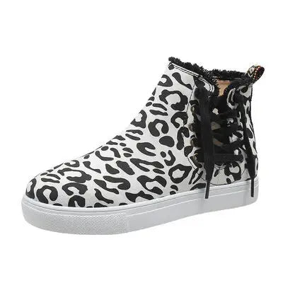 Lace-Up Round Toe Canvas Boots with Side Zip - Trendsi - Flyclothing LLC