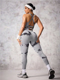 Back Crisscross Tie-Dye Scoop Neck Active Jumpsuit - Trendsi - Flyclothing LLC