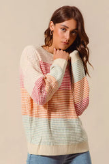 SO ME Multi Color Block Long Sleeve Sweater - Trendsi - Flyclothing LLC