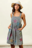 BiBi Star Rhinestone Washed Wide Leg Shortalls - Trendsi