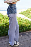 Davi & Dani Raw Hem Denim Patchwork Wide Leg Pants - Trendsi