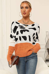 Full Size Two-Tone Boat Neck Sweater - Trendsi - Flyclothing LLC