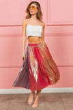 BiBi Metallic Color Block Pleats Midi Skirt - Trendsi