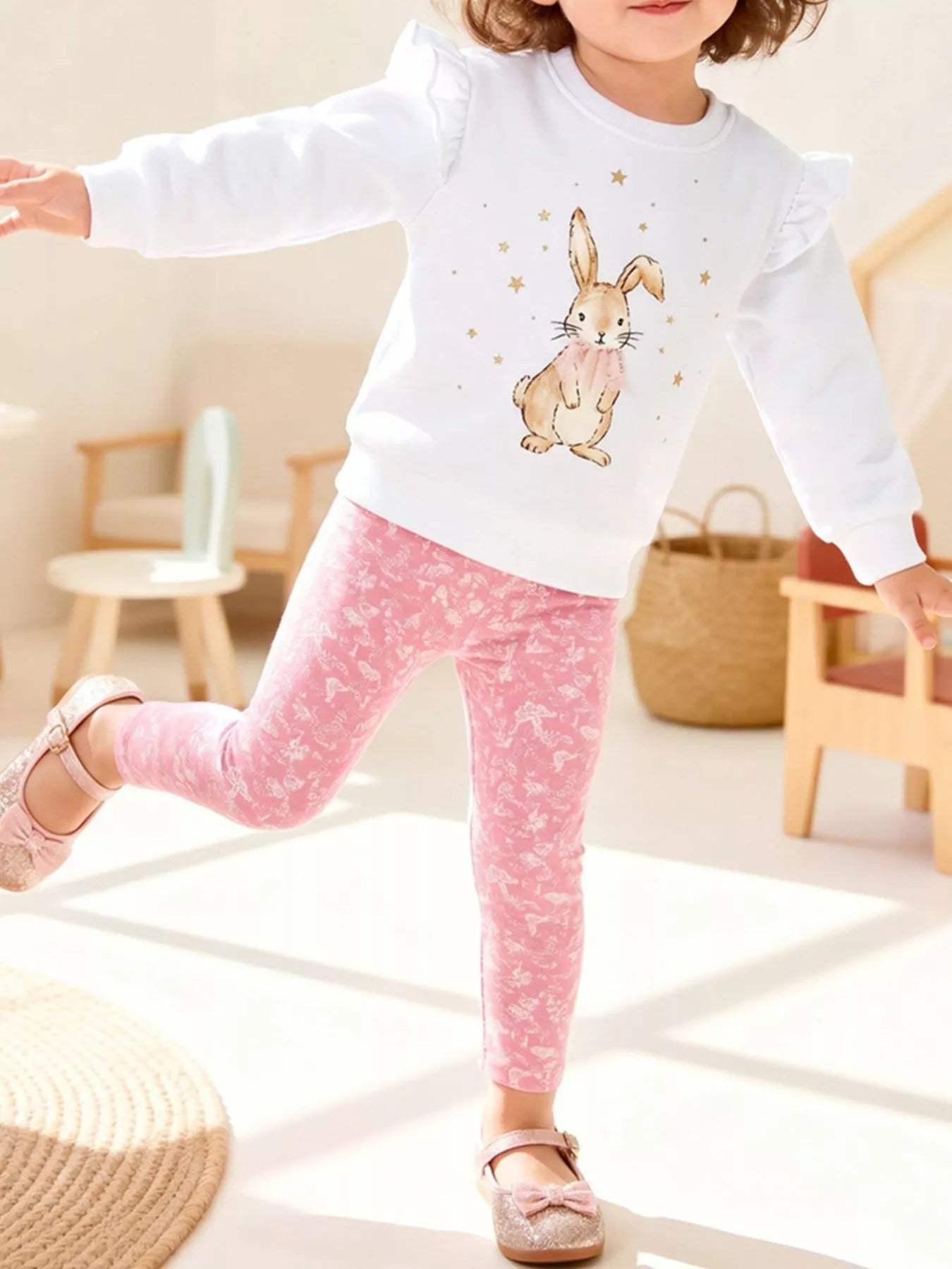 Children's Adorable Bunny Graphic Sweatshirt and Leggings Set - Trendsi - Flyclothing LLC