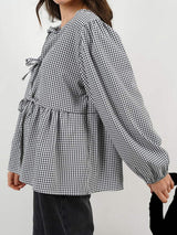 Tied Round Neck Long Sleeve Blouse - Trendsi - Flyclothing LLC