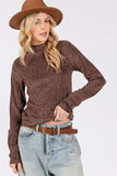 SAGE + FIG Glitter Mock Neck Lettuce Hem Long Sleeve Top - Trendsi - Flyclothing LLC