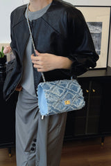 Raw Hem Denim Crossbody Bag - Trendsi