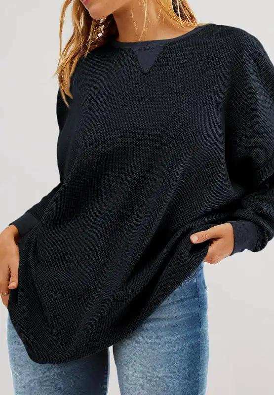 Round Neck Long Sleeve Sweatshirt - Trendsi - Flyclothing LLC