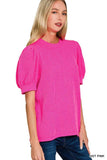 Zenana Raised Rib Puff Sleeve Top - Trendsi - Flyclothing LLC